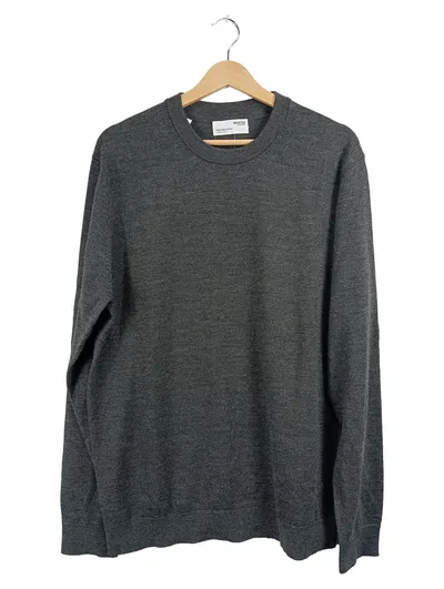 SELECTED HOMME Herren Pullover Merino Wolle Rundhals Grau Gr. XL