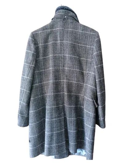 FUCHS SCHMITT Damen Mantel Gr. 44 Kariert Braun Fellkragen Wolloptik