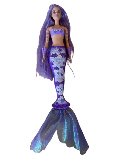 Charmante Meerjungfrauenpuppe Ankleidepuppe Lila Stoff Glitzer 40cm