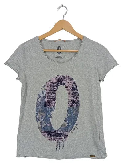 BOSS Orange Damen T-Shirt Gr. M grau O-Print Baumwolle Casual