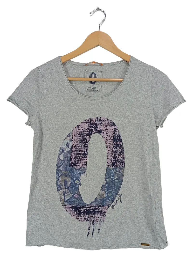 BOSS Orange Damen T-Shirt Gr. M grau O-Print Baumwolle Casual 1