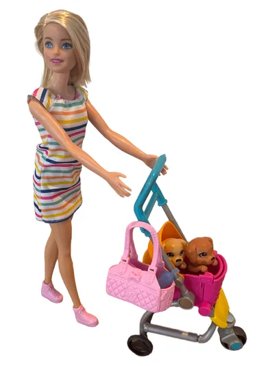 Barbie Puppenwagen Kinderwagen Pink Kunststoff 29cm Zubehör