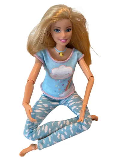 Barbie Ankleidepuppe Casual Stoff Kunststoff Applikationen Blau 18cm