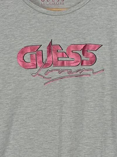 GUESS Damen T-Shirt Logo Print Grau Gr. S Casual Baumwolle