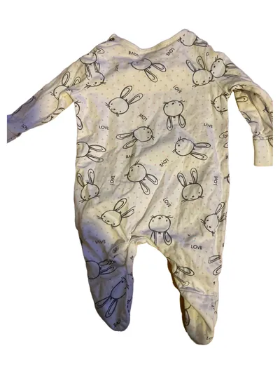 dopodopo Baby Strampler Einteiler Gr. 50 Hasenmotiv Weiß Baumwolle