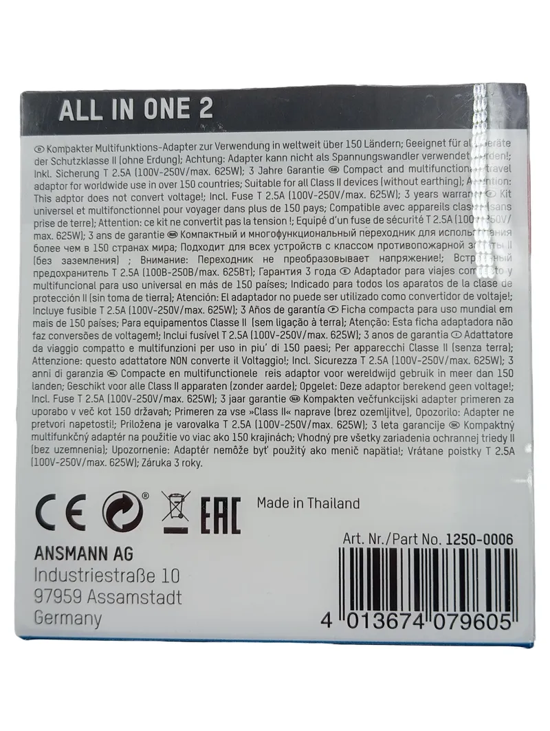 Ansmann Reiseadapter Weltweit All in One 2 Universal 150 Länder 625W Schwarz 2
