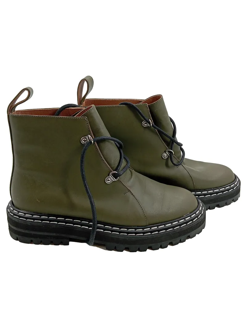 ATP Atelier Damen Stiefelette Leder Oliv Gr. 36 Schnürung Chunky Sohle 1