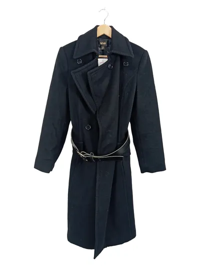 MANGO Damen Wollmantel Trenchcoat Schwarz Gr. M/40 Gürtel Klassisch
