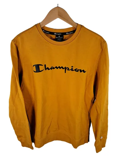 Champion Herren Sweatshirt Pullover Gelb Logo-Print Gr. S Streetwear