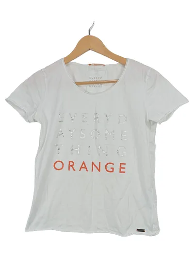 BOSS Orange Damen T-Shirt Gr. S Weiß Baumwolle Schriftzug Print