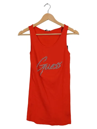 GUESS Damen Tank Top Strass Logo Rot Gr. S 36 Rippstrick NEU