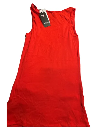 GUESS Damen Tank Top Strass Logo Rot Gr. S 36 Rippstrick NEU