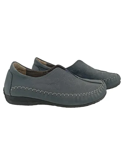HELVESKO Damen Slipper Mokassins Gr. 38 Blau Leder Komfortabel