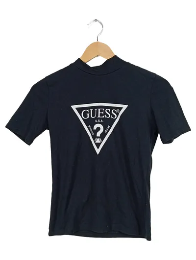 GUESS Damen T-Shirt Logo Triangle Schwarz Gr. S