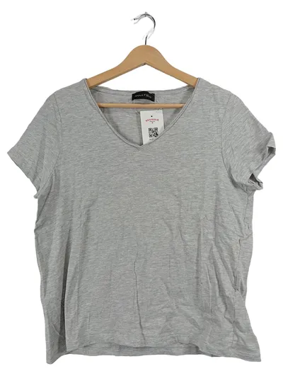 Anna Field Damen T-Shirt V-Ausschnitt Grau Meliert Gr. XL Basic