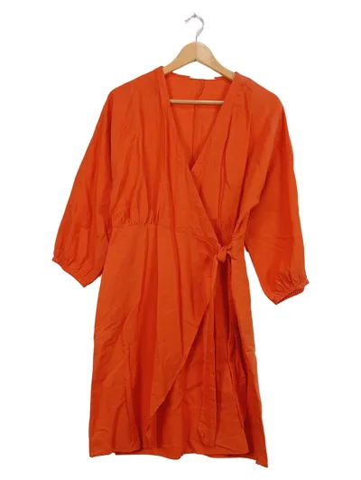 MSCH Copenhagen Wickelkleid Damen Gr. 38 Orange Leinen Baumwolle