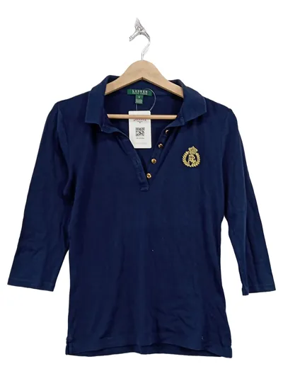 Ralph Lauren Damen Langarm Poloshirt Blau Gr. 38/M Wappen Logo
