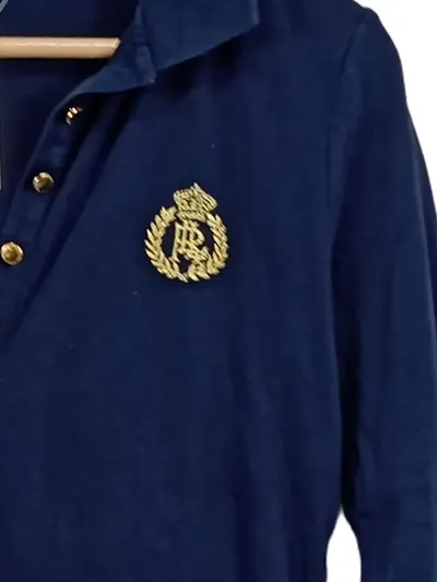Ralph Lauren Damen Langarm Poloshirt Blau Gr. 38/M Wappen Logo