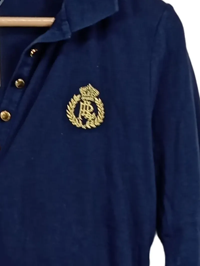 Ralph Lauren Damen Langarm Poloshirt Blau Gr. 38/M Wappen Logo 2