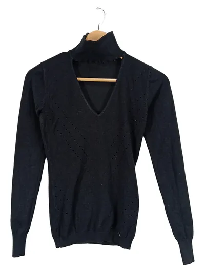 GUESS Damen Pullover Gr. 34/XS Schwarz Rollkragen Cut-Out Lochmuster Viskose