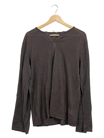 Celio Herren Langarmshirt Gr. M Braun Leinen V-Ausschnitt Casual