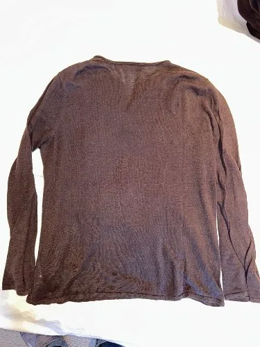 Celio Herren Langarmshirt Gr. M Braun Leinen V-Ausschnitt Casual