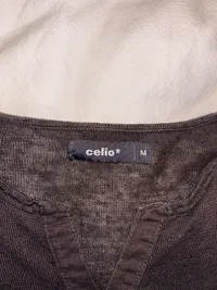 Celio Herren Langarmshirt Gr. M Braun Leinen V-Ausschnitt Casual 3