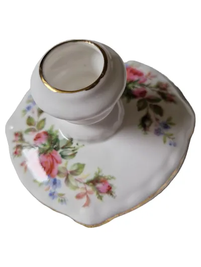 Royal Albert MOSS ROSE Kerzenhalter Porzellan Vintage Blumen Weiß 5cm