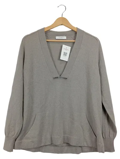 TONET Damen Pullover Gr. 40 L Beige Casual Wolle V-Ausschnitt