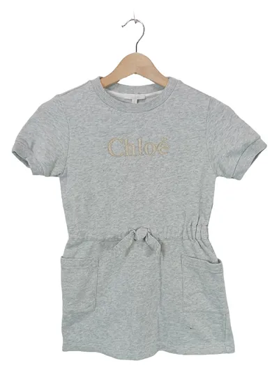 Chloé Mädchen Sweatkleid Gr. 6/116 Grau Gold Logo Stickerei