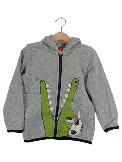 s.Oliver Sweatjacke Kinder Gr. 104/110 Krokodil Fußball Grau Kapuze