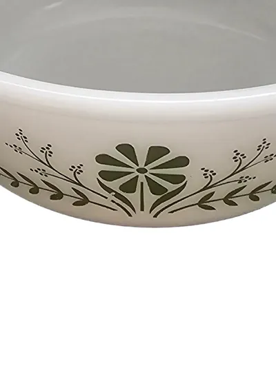 Glasbake Auflaufform 1,5 Qt Vintage Blumenmuster Grün Weiß Milchglas