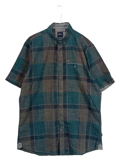 Engbers Herren Freizeithemd Kariert Kurzarm Regular Fit Gr. M Petrol Braun
