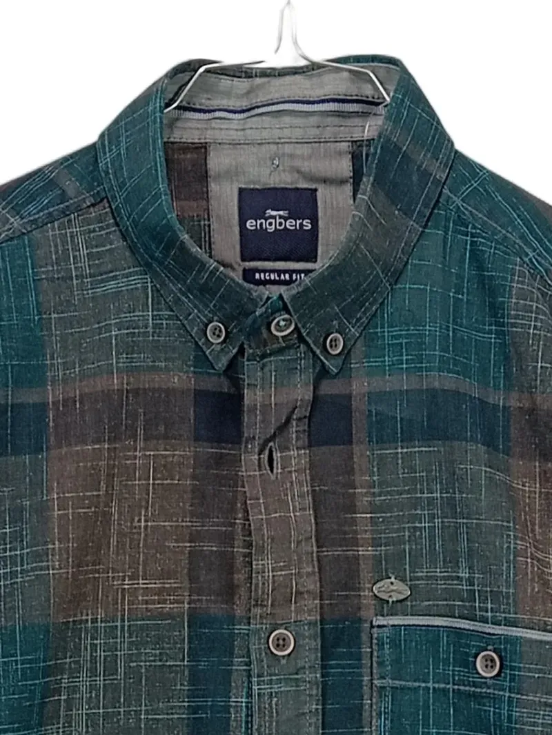 Engbers Herren Freizeithemd Kariert Kurzarm Regular Fit Gr. M Petrol Braun 3