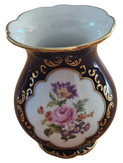 FÜRSTENBERG Porzellan Vase Blumen Blau Klassisch 11cm Bauchig