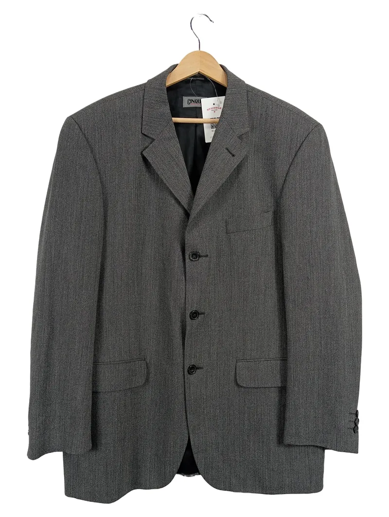 CINQUE Sakko Herren Gr. 50 L Grau Fischgrät Business Blazer Elegant Klassik 1