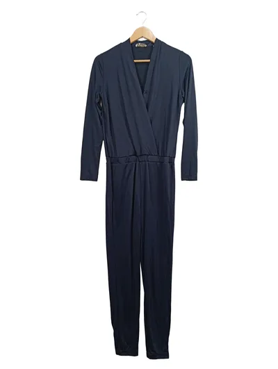 Rich & Royal Damen Jumpsuit Langarm Wickeloptik Blau Gr. XS/34
