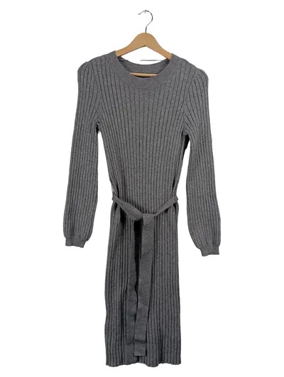 VERO MODA Strickkleid Damen Gr. S Rippstrick Bindegürtel Grau Midikleid