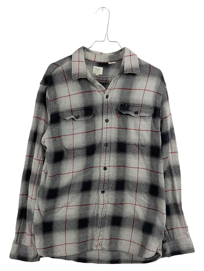 Levi's Flanellhemd Herren M Kariert Grau Schwarz Rot Baumwolle Langarm