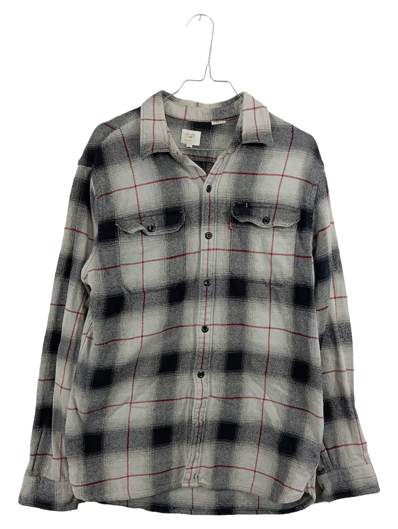 Levi's Flanellhemd Herren M Kariert Grau Schwarz Rot Baumwolle Langarm 3