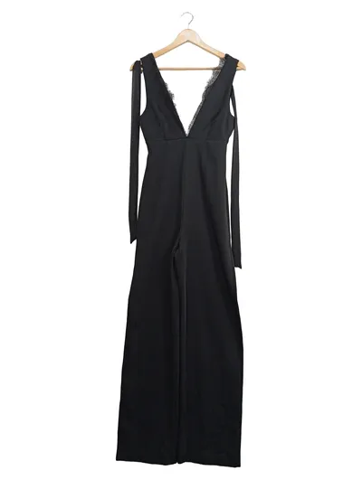 Mango Damen Jumpsuit Schwarz XS Spitze V-Ausschnitt Elegant Festlich