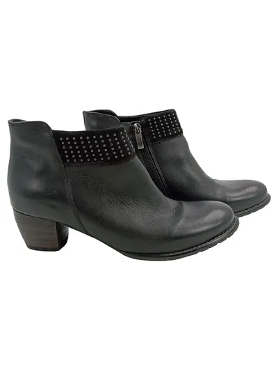 Ara Damen Stiefelette Leder Schwarz Gr. 41.5 Nieten Reißverschluss Herbst