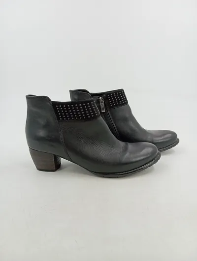 Ara Damen Stiefelette Leder Schwarz Gr. 41.5 Nieten Reißverschluss Herbst