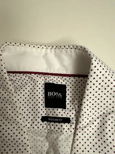 HUGO BOSS Herren Business Hemd Langarm Punktmuster Weiß Gr. M/L