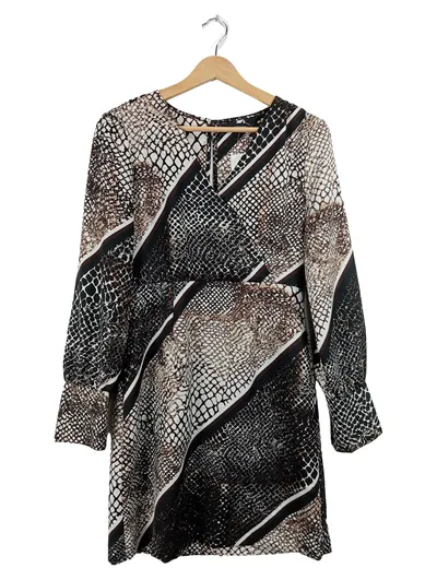 VERO MODA Blusenkleid Damen XS Schlangenmuster Braun Langarm Animal-Print