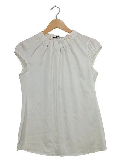 Comma Damen Bluse Gr. 34/XS Weiß Elegant Kurzarm Raffungen Büro