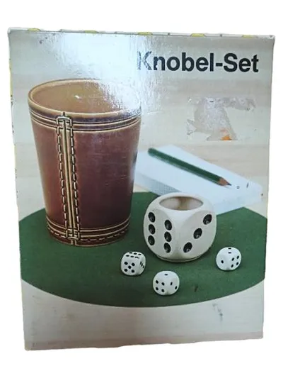 Gerz Knobel-Set Würfelbecher Leder Schnapswürfel 3 Würfel Trinkspiel Vintage