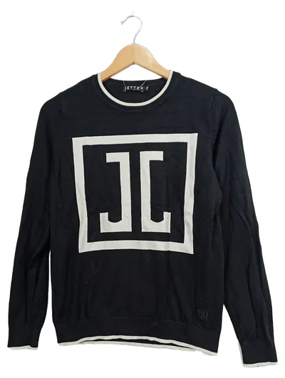 JETTE Pullover Damen Gr. 36 Schwarz Strickpullover Großes Logo JC Casual