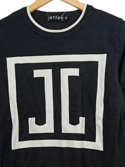 JETTE Pullover Damen Gr. 36 Schwarz Strickpullover Großes Logo JC Casual