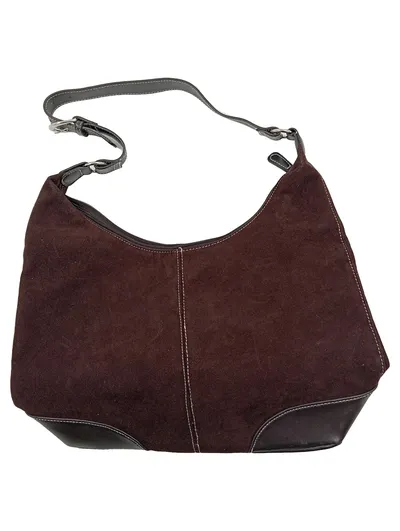 TCM Damen Umhängetasche Schultertasche Wildleder Optik Braun Hobo Bag